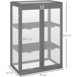 Outsunny Mini Serre De Jardin 3 Niveaux Dim. 76L X 47l X 110H Cm Double Porte Toit Ouvrant Bois Sapin Lasuré Gris Polycarbonate - Gris -France Serre de jardin Soldes 2022 58667108 3