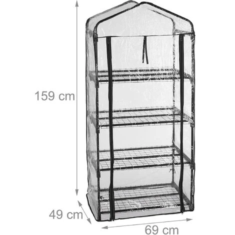 Relaxdays Serre De Balcon, Bâche En PVC, Acier, 4 étagères, H X L X P : Env. 159 X 69 X 49 cm, Noir Et Transparent 7 Relaxdays Serre De Balcon, Bâche En PVC, Acier, 4 étagères, H X L X P : Env. 159 X 69 X 49 cm, Noir Et Transparent – Image 5