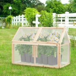 RELAX4LIFE Mini Serre De Jardin En Bois Peint Anti-Corrosion, Serre à Tomate Extérieure Avec 2 Toit Ouvrable Fixable En Panneaux Polycarbonate Isolation Thermique(100×55×70 Cm) -France Serre de jardin Soldes 2022 60464523 3
