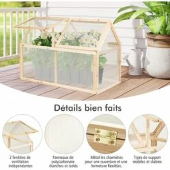 RELAX4LIFE Mini Serre De Jardin En Bois Peint Anti-Corrosion, Serre à Tomate Extérieure Avec 2 Toit Ouvrable Fixable En Panneaux Polycarbonate Isolation Thermique(100×55×70 Cm) -France Serre de jardin Soldes 2022 60464523 4