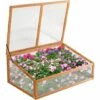 RELAX4LIFE Mini Serre De Jardin En Bois, Serre Extérieure Avec Porte, Plateau Amovible Et Vitrages Transparents Pour Plantes Et Fleurs, Protection Contre Pluie Et Vent (100×65×40 Cm) -France Serre de jardin Soldes 2022 60464565 1