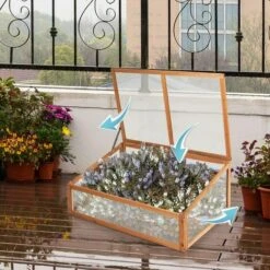 RELAX4LIFE Mini Serre De Jardin En Bois, Serre Extérieure Avec Porte, Plateau Amovible Et Vitrages Transparents Pour Plantes Et Fleurs, Protection Contre Pluie Et Vent (100×65×40 Cm) -France Serre de jardin Soldes 2022 60464565 2