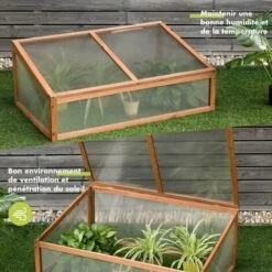 RELAX4LIFE Mini Serre De Jardin En Bois, Serre Extérieure Avec Porte, Plateau Amovible Et Vitrages Transparents Pour Plantes Et Fleurs, Protection Contre Pluie Et Vent (100×65×40 Cm) -France Serre de jardin Soldes 2022 60464565 4