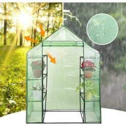 RELAX4LIFE Serre De Jardin Solide En PE Vert Avec Étagères En Maille De Fer Et Bâche Pour Serre Imperméable, Facile à Assembler, 143 X 73 X 195 Cm(143x73x195cm, Vert) -France Serre de jardin Soldes 2022 60464617 2
