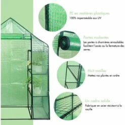 RELAX4LIFE Serre De Jardin Solide En PE Vert Avec Étagères En Maille De Fer Et Bâche Pour Serre Imperméable, Facile à Assembler, 143 X 73 X 195 Cm(143x73x195cm, Vert) -France Serre de jardin Soldes 2022 60464617 3