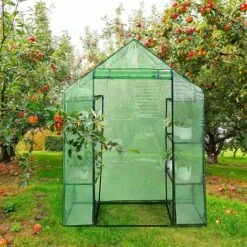 RELAX4LIFE Serre De Jardin Solide En PE Vert Avec Étagères En Maille De Fer Et Bâche Pour Serre Imperméable, Facile à Assembler, 143 X 73 X 195 Cm(143x73x195cm, Vert) -France Serre de jardin Soldes 2022 60464617 5