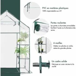 RELAX4LIFE Serre De Jardin Solide En PVC Avec Étagères En Maille De Fer Et Bâche Pour Serre Transparent Imperméable, Facile à Assembler, 143 X 73 X 195 Cm (143x73x195cm, Transparent) -France Serre de jardin Soldes 2022 60464650 2