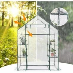RELAX4LIFE Serre De Jardin Solide En PVC Avec Étagères En Maille De Fer Et Bâche Pour Serre Transparent Imperméable, Facile à Assembler, 143 X 73 X 195 Cm (143x73x195cm, Transparent) -France Serre de jardin Soldes 2022 60464650 4
