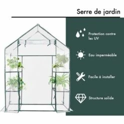 RELAX4LIFE Serre De Jardin Solide En PVC Avec Étagères En Maille De Fer Et Bâche Pour Serre Transparent Imperméable, Facile à Assembler, 143 X 73 X 195 Cm (143x73x195cm, Transparent) -France Serre de jardin Soldes 2022 60464650 5