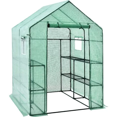 RELAX4LIFE Serre De Jardin Avec Porte Et Fenêtre Enroulables, Tente Abri Plante Démontable Avec Étagères Et Fermeture à Zip, Pour Faire Pousser Légumes, Fruits, Fleurs, 143X140X195CM, Vert 3 RELAX4LIFE Serre De Jardin Avec Porte Et Fenêtre Enroulables, Tente Abri Plante Démontable Avec Étagères Et Fermeture à Zip, Pour Faire Pousser Légumes, Fruits, Fleurs, 143X140X195CM, Vert