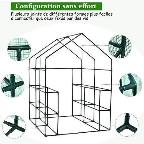 RELAX4LIFE Serre De Jardin Avec Porte Et Fenêtre Enroulables, Tente Abri Plante Démontable Avec Étagères Et Fermeture à Zip, Pour Faire Pousser Légumes, Fruits, Fleurs, 143X140X195CM, Vert 6 RELAX4LIFE Serre De Jardin Avec Porte Et Fenêtre Enroulables, Tente Abri Plante Démontable Avec Étagères Et Fermeture à Zip, Pour Faire Pousser Légumes, Fruits, Fleurs, 143X140X195CM, Vert – Image 4