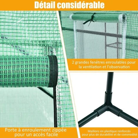 RELAX4LIFE Serre De Jardin Avec Porte Et Fenêtre Enroulables, Tente Abri Plante Démontable Avec Étagères Et Fermeture à Zip, Pour Faire Pousser Légumes, Fruits, Fleurs, 143X140X195CM, Vert 7 RELAX4LIFE Serre De Jardin Avec Porte Et Fenêtre Enroulables, Tente Abri Plante Démontable Avec Étagères Et Fermeture à Zip, Pour Faire Pousser Légumes, Fruits, Fleurs, 143X140X195CM, Vert – Image 5