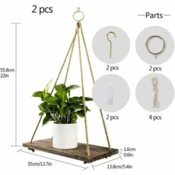 PREMIER Lot De 2 étagères Rustiques En Bois Vieilli à Suspendre Avec Corde Et Crochets 7 PREMIER Lot De 2 étagères Rustiques En Bois Vieilli à Suspendre Avec Corde Et Crochets -France Serre de jardin Soldes 2022 60551483 3