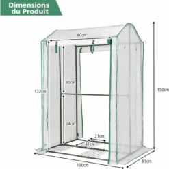COSTWAY Serre De Jardin Portable-100 Cm X 81 Cm X 150 Cm-2 Portes à Enroulement-4 Grilles-Intérieur & Extérieur-Structure En Acier -France Serre de jardin Soldes 2022 61220003 5