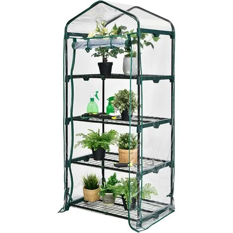 COSTWAY Serre De Jardin-4 Étagères Amovibles-69x48,5x159cm Avec Bâche PE Et Porte Enroulable-Transparente Intérieur/Extérieur 3 COSTWAY Serre De Jardin-4 Étagères Amovibles-69x48,5x159cm Avec Bâche PE Et Porte Enroulable-Transparente Intérieur/Extérieur