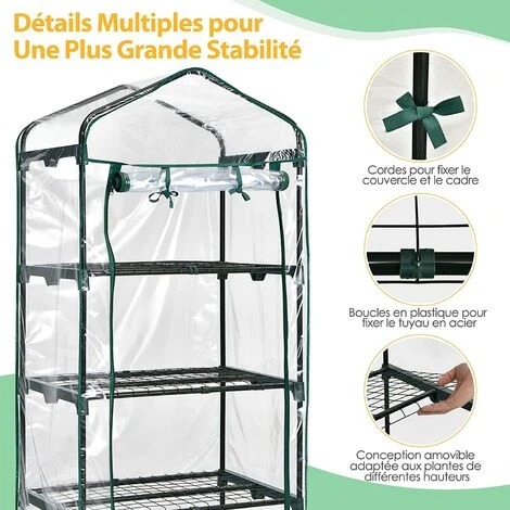 COSTWAY Serre De Jardin-4 Étagères Amovibles-69x48,5x159cm Avec Bâche PE Et Porte Enroulable-Transparente Intérieur/Extérieur 4 COSTWAY Serre De Jardin-4 Étagères Amovibles-69x48,5x159cm Avec Bâche PE Et Porte Enroulable-Transparente Intérieur/Extérieur â Image 2