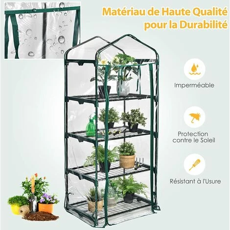 COSTWAY Serre De Jardin-4 Étagères Amovibles-69x48,5x159cm Avec Bâche PE Et Porte Enroulable-Transparente Intérieur/Extérieur 6 COSTWAY Serre De Jardin-4 Étagères Amovibles-69x48,5x159cm Avec Bâche PE Et Porte Enroulable-Transparente Intérieur/Extérieur â Image 4