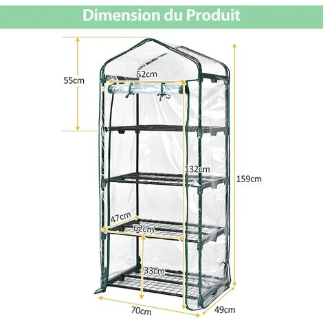 COSTWAY Serre De Jardin-4 Étagères Amovibles-69x48,5x159cm Avec Bâche PE Et Porte Enroulable-Transparente Intérieur/Extérieur 7 COSTWAY Serre De Jardin-4 Étagères Amovibles-69x48,5x159cm Avec Bâche PE Et Porte Enroulable-Transparente Intérieur/Extérieur â Image 5