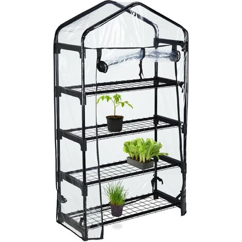 Relaxdays Serre Pour Balcon, Bâche En PVC, Structure Acier, 4 étagères, HxLxP : 125 X 69 X 29 cm, Noir/transparent 3 Relaxdays Serre Pour Balcon, Bâche En PVC, Structure Acier, 4 étagères, HxLxP : 125 X 69 X 29 cm, Noir/transparent