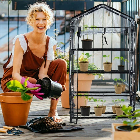 Relaxdays Serre Pour Balcon, Bâche En PVC, Structure Acier, 4 étagères, HxLxP : 125 X 69 X 29 cm, Noir/transparent 5 Relaxdays Serre Pour Balcon, Bâche En PVC, Structure Acier, 4 étagères, HxLxP : 125 X 69 X 29 cm, Noir/transparent – Image 3