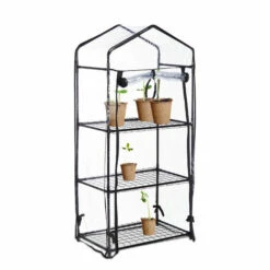 Relaxdays Serre Pour Balcon, Bâche En PVC, Structure En Acier, 3étagères, HxLxP : 126 X 59 X 37 cm; Noir/transparent