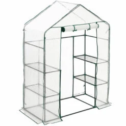 Relaxdays Serre De Jardin, Avec Bâche En PE, 4 étages, à Taille Humaine, HLP : 195x143x73 cm, Vert/transparent