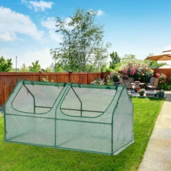 Relaxdays Serre Avec Bâche En PE, Deux Portes, Toit Pointu, Abri, H X L X P : 90 X 180 X 90 cm, Vert -France Serre de jardin Soldes 2022 61314103 3