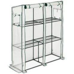 Relaxdays Petite Serre, 4 étagères, 2 Portes Et Fenêtres, Toit Incliné, En PE, HxLxP : 162 X 143 X 46 Cm, Blanc