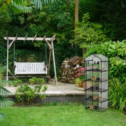 Relaxdays Serre De Balcon, 5 étagères, Structure En Acier Et Bâche En PVC, HLP : 193 X 58 X 36 Cm, Transparent/noir -France Serre de jardin Soldes 2022 61314130 3