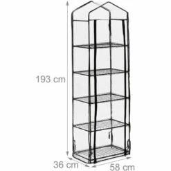 Relaxdays Serre De Balcon, 5 étagères, Structure En Acier Et Bâche En PVC, HLP : 193 X 58 X 36 Cm, Transparent/noir -France Serre de jardin Soldes 2022 61314130 5