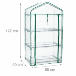 Relaxdays Serre De Balcon, Métal Et PE, 3 Niveaux, Avec Bâche, H X L X P : 127 X 69 X 49 cm, Vert/blanc -France Serre de jardin Soldes 2022 61314337 5