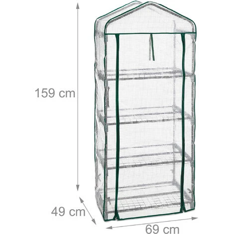 Relaxdays Serre De Balcon, Métal Et PE, 4 Niveaux, Avec Bâche, H X L X P : 159 X 69 X 49 cm, Vert/blanc 7 Relaxdays Serre De Balcon, Métal Et PE, 4 Niveaux, Avec Bâche, H X L X P : 159 X 69 X 49 cm, Vert/blanc – Image 5