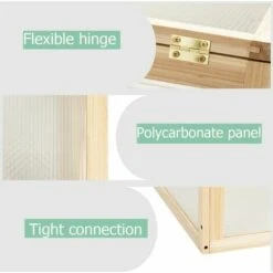 GIANTEX Serre De Jardin En Bois De Sapin, Mini Serre Balcon Pour Plantes, Serre Solide En Polycarbonate Transparent,avec Lumière Appropriée,pour Balcon Jardin Terrasse,Naturelle (100x53x71CM) -France Serre de jardin Soldes 2022 63737820 4