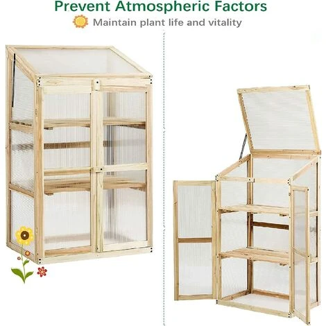 GIANTEX Serre De Jardin En Bois De Sapin, Mini Serre Balcon Pour Plantes, Serre Solide En Polycarbonate Transparent,avec Lumière Appropriée,pour Balcon Jardin Terrasse, Naturelle (60x45x100CM) 5 GIANTEX Serre De Jardin En Bois De Sapin, Mini Serre Balcon Pour Plantes, Serre Solide En Polycarbonate Transparent,avec Lumière Appropriée,pour Balcon Jardin Terrasse, Naturelle (60x45x100CM) – Image 3