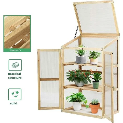 GIANTEX Serre De Jardin En Bois De Sapin, Mini Serre Balcon Pour Plantes, Serre Solide En Polycarbonate Transparent,avec Lumière Appropriée,pour Balcon Jardin Terrasse, Naturelle (60x45x100CM) 6 GIANTEX Serre De Jardin En Bois De Sapin, Mini Serre Balcon Pour Plantes, Serre Solide En Polycarbonate Transparent,avec Lumière Appropriée,pour Balcon Jardin Terrasse, Naturelle (60x45x100CM) – Image 4