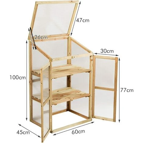 GIANTEX Serre De Jardin En Bois De Sapin, Mini Serre Balcon Pour Plantes, Serre Solide En Polycarbonate Transparent,avec Lumière Appropriée,pour Balcon Jardin Terrasse, Naturelle (60x45x100CM) 7 GIANTEX Serre De Jardin En Bois De Sapin, Mini Serre Balcon Pour Plantes, Serre Solide En Polycarbonate Transparent,avec Lumière Appropriée,pour Balcon Jardin Terrasse, Naturelle (60x45x100CM) – Image 5