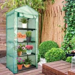 Randaco Serre De Jardin Balcon étagère Serre 4 Niveaux 0,7L X 0,5l X 1,6H M Acier Galvanisé Bâche Amovible PE Haute Densité Vert - Vert -France Serre de jardin Soldes 2022 63762436 4