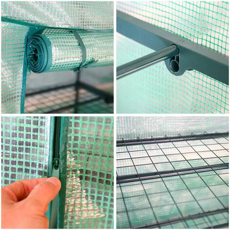 EINFEBEN Serre De Jardin Balcon étagère Serre 4 Niveaux 0,7L X 0,5l X 1,6H M Acier Galvanisé Bâche Amovible PE Haute Densité Vert - Vert 5 EINFEBEN Serre De Jardin Balcon étagère Serre 4 Niveaux 0,7L X 0,5l X 1,6H M Acier Galvanisé Bâche Amovible PE Haute Densité Vert - Vert – Image 3