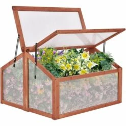 RELAX4LIFE Mini Serre De Jardin En Bois Avec 2 Toits Ouvrables En Pente, Serre à Tomates Pour Fruits, Légumes, Semis, Jardinage Sur Balcon Jardin Terrasse (Modèle 2, 90X83X59cm)