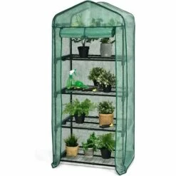 RELAX4LIFE Serre De Jardin à 4 Étagères Amovibles Avec Couverture PVC/PE, Cadre En Acier Film Plastique Résistant Avec Porte Enroulable Zippée(70x49x159cm, Vert)