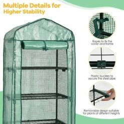 RELAX4LIFE Serre De Jardin à 4 Étagères Amovibles Avec Couverture PVC/PE, Cadre En Acier Film Plastique Résistant Avec Porte Enroulable Zippée(70x49x159cm, Vert) -France Serre de jardin Soldes 2022 64129870 3