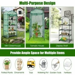 RELAX4LIFE Serre De Jardin à 4 Étagères Amovibles Avec Couverture PVC/PE, Cadre En Acier Film Plastique Résistant Avec Porte Enroulable Zippée(70x49x159cm, Vert) -France Serre de jardin Soldes 2022 64129870 4