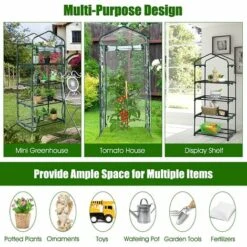 RELAX4LIFE Serre De Jardin à 4 Étagères Amovibles Avec Couverture PVC, Cadre En Acier Film Plastique Résistant Avec Porte Enroulable Zippée(70x49x159cm, Transparent) -France Serre de jardin Soldes 2022 64129889 4