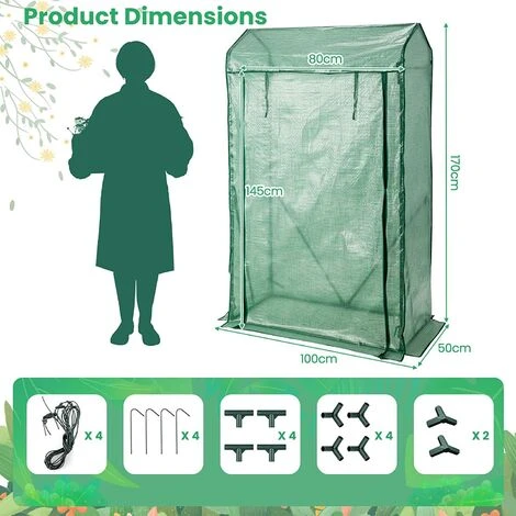 RELAX4LIFE Serre De Jardin Avec Couverture PE Cadre En Acier Film Plastique Résistant Avec Porte Enroulable Zippée, Serre Avec Piquets Pour Jardin Balcon Légumes Fleurs(100x50x170cm, Vert) 4 RELAX4LIFE Serre De Jardin Avec Couverture PE Cadre En Acier Film Plastique Résistant Avec Porte Enroulable Zippée, Serre Avec Piquets Pour Jardin Balcon Légumes Fleurs(100x50x170cm, Vert) – Image 2