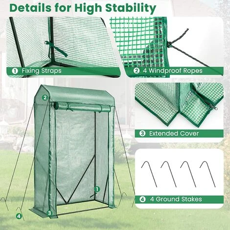 RELAX4LIFE Serre De Jardin Avec Couverture PE Cadre En Acier Film Plastique Résistant Avec Porte Enroulable Zippée, Serre Avec Piquets Pour Jardin Balcon Légumes Fleurs(100x50x170cm, Vert) 6 RELAX4LIFE Serre De Jardin Avec Couverture PE Cadre En Acier Film Plastique Résistant Avec Porte Enroulable Zippée, Serre Avec Piquets Pour Jardin Balcon Légumes Fleurs(100x50x170cm, Vert) – Image 4