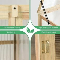 RELAX4LIFE Mini Serre De Jardin En Bois Peint Anti-Corrosion, Serre à Tomate Extérieur 3 Étagères Avec Porte Double Toit Ouvrable Fixable, Vitrages Polycarbonate Isolation Thermique(60×45×100 Cm) -France Serre de jardin Soldes 2022 64130137 4