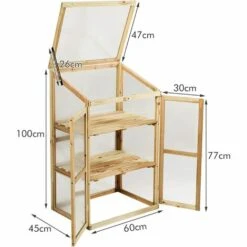 RELAX4LIFE Mini Serre De Jardin En Bois Peint Anti-Corrosion, Serre à Tomate Extérieur 3 Étagères Avec Porte Double Toit Ouvrable Fixable, Vitrages Polycarbonate Isolation Thermique(60×45×100 Cm) -France Serre de jardin Soldes 2022 64130137 5