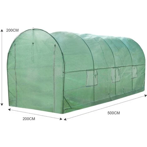 MONSTER SHOP Serre De Jardin Polytunnel Fenêtres Portes Galvanisés Couverture En PE Cadre En Métal Extérieur Plantes Diamètre 19mm | 5m X 2m - Vert 7 MONSTER SHOP Serre De Jardin Polytunnel Fenêtres Portes Galvanisés Couverture En PE Cadre En Métal Extérieur Plantes Diamètre 19mm | 5m X 2m - Vert – Image 5