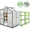 MONSTER SHOP Serre De Jardin Avec Base 1.9mx3.1m Cadre Aluminium Avec Fenêtre Et Porte Coulissante Jardinerie Plantes & Étagères - Vert -France Serre de jardin Soldes 2022 64910136 1