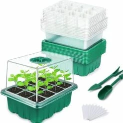 OSQI Mini Serre Pour Plantes, 10 Pièces 120 Cellules Plateau De Semis Intérieur Avec Couvercles Surélevés, Plateau De Semis Pépinière Boîte De Culture Durable, 20 étiquettes, 2 Outils